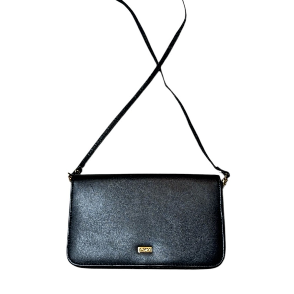 BUXTON Classic Black Leather Crossbody Purse, Wallet, With Mirror